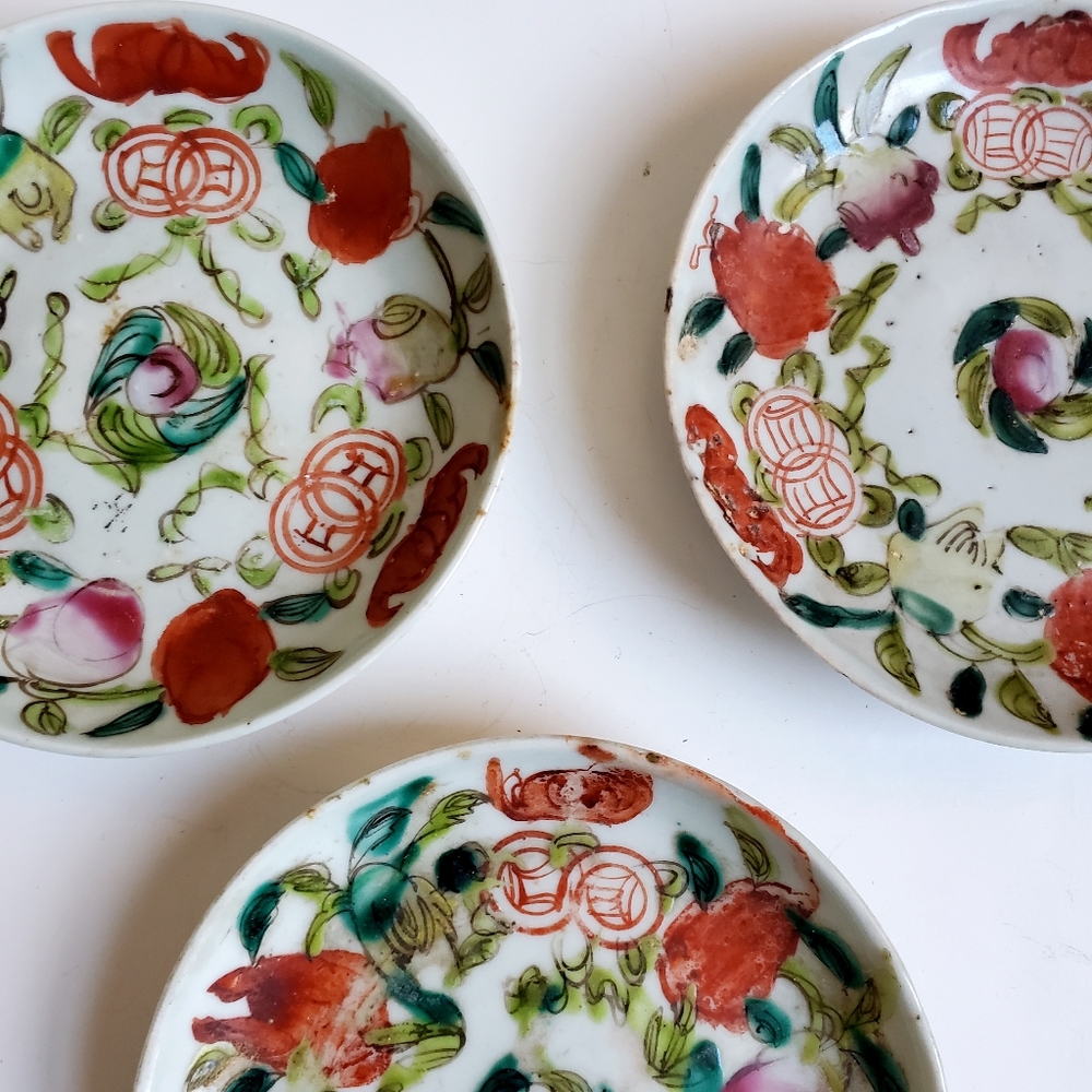 *SOLD* 3 Antique Chinese Porcelain Plates, Jian Ding Seal